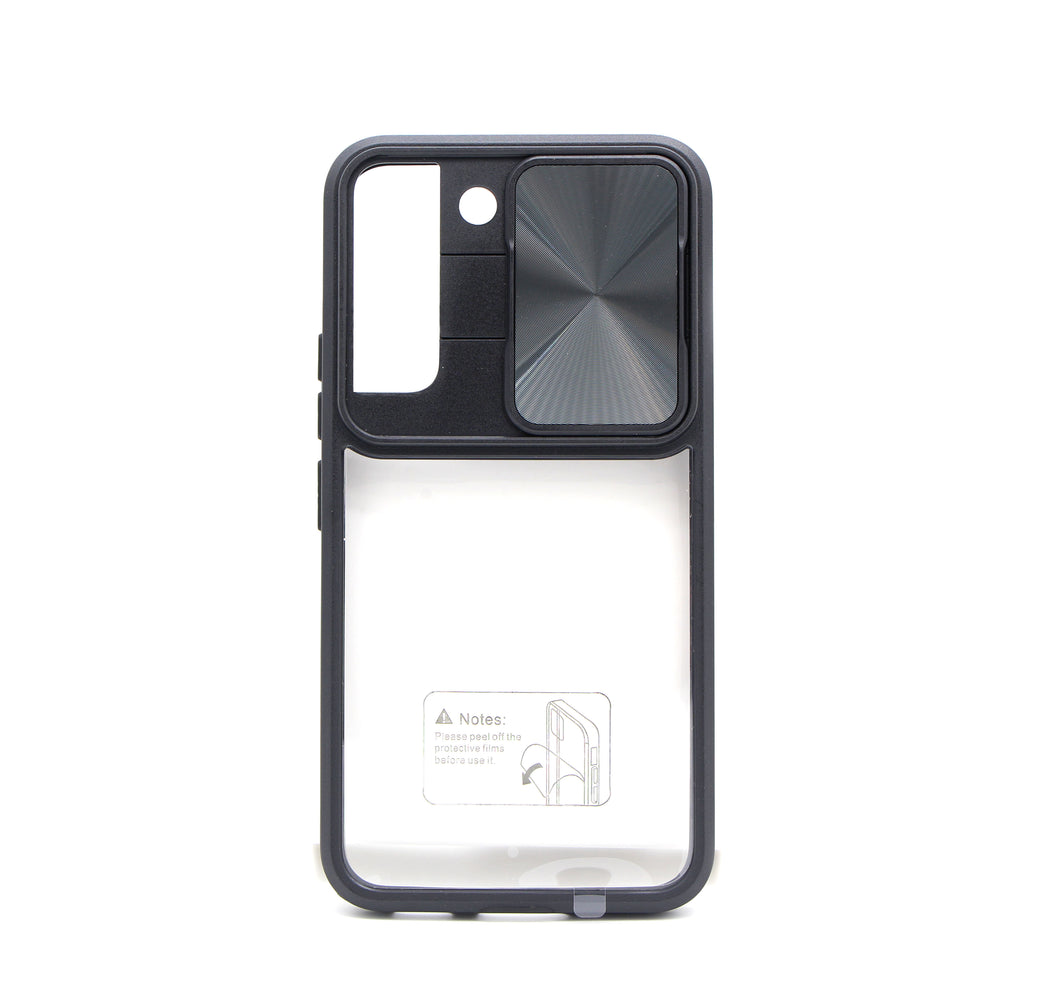 Samsung S23 silikonskal skjutbar kameraskydd transparent