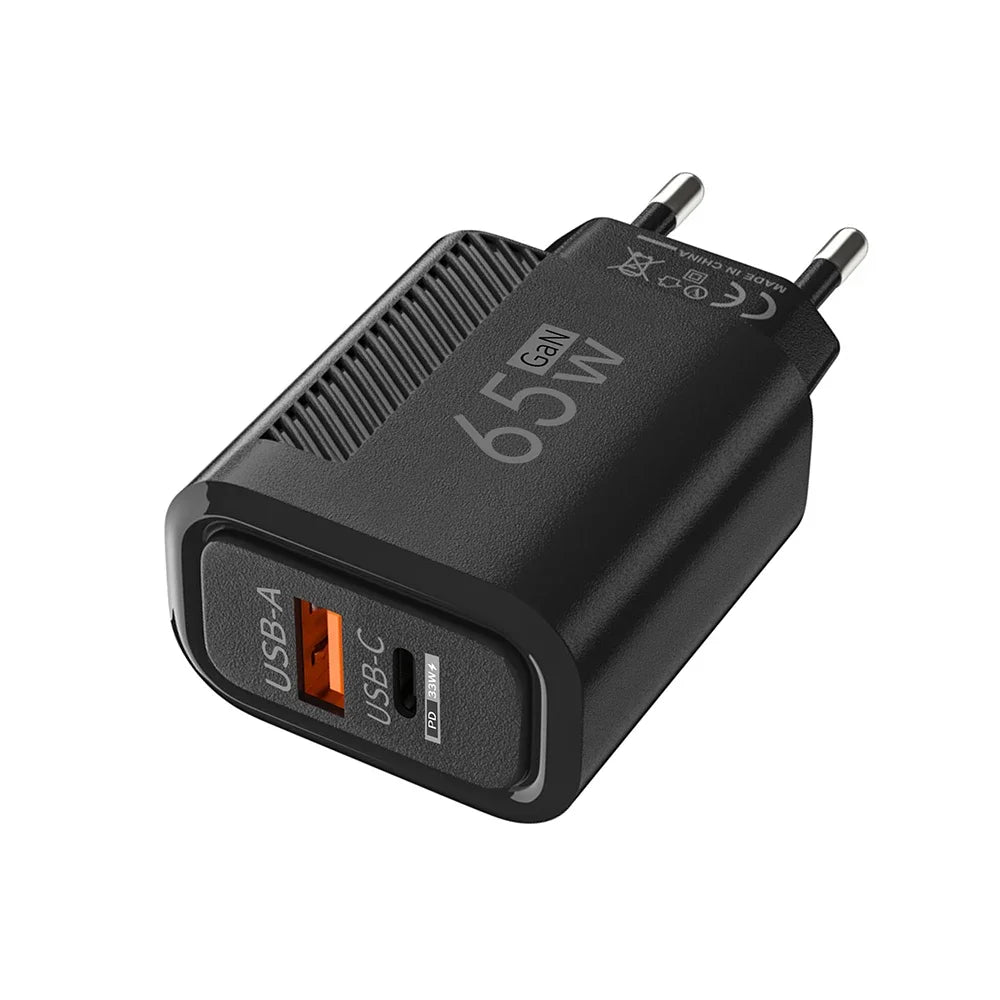Snabbladdare 65W USB-C & USB-A PD Väggadapter