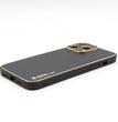 Iphone 15 Pro Max läder skal med guld rim