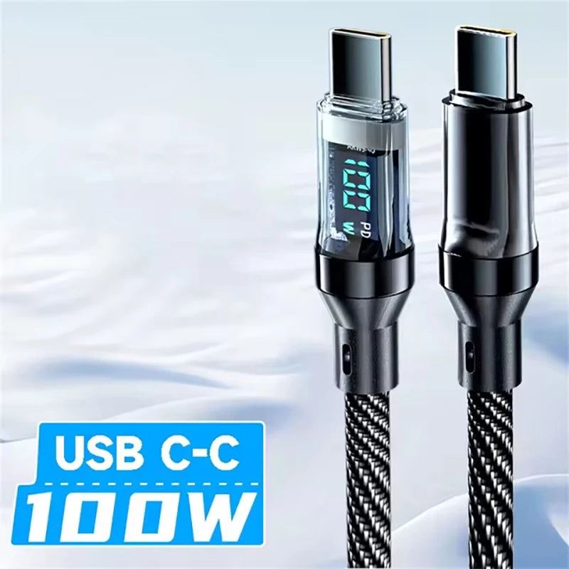 Snabbladdningskabel - USB-C till USB-C 100W LED Display