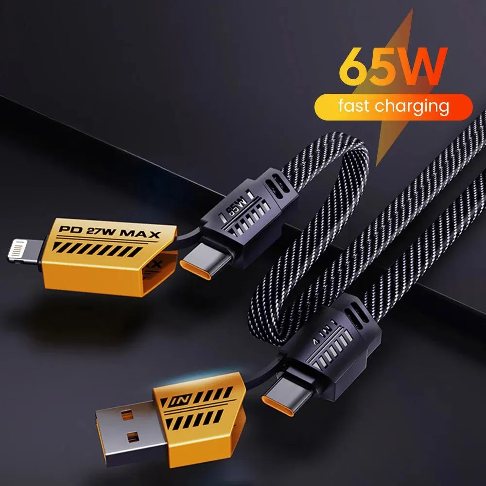 4-i-1 USB-C Kabel – Mecha Style Snabbladdning med Dual Connector PD 65W